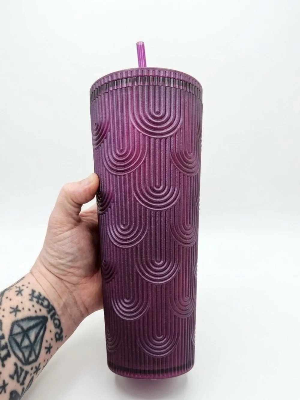 Starbucks 2024 Purple Textured Wave Shimmer Reusable Cold Cup with Straw